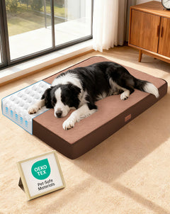 OhGeni Orthopedic Waterproof Bed for Dogs & Cats - Machine Washable Pet Bed with 25D Egg Crate Foam, Non-Slip Bottom & Removable Cover, Brown, 36 inch - aborderproducts