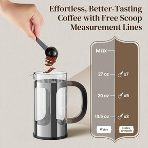Veken French Press Coffee Maker 34oz 1 L, Heat Resistant Thickened Borosilicate Glass, No Plastic Touching Cafe, Stainless Steel Brewer, Cold Brew Cafetera Teapot for Kitchen Travel Camping, Silver - aborderproducts