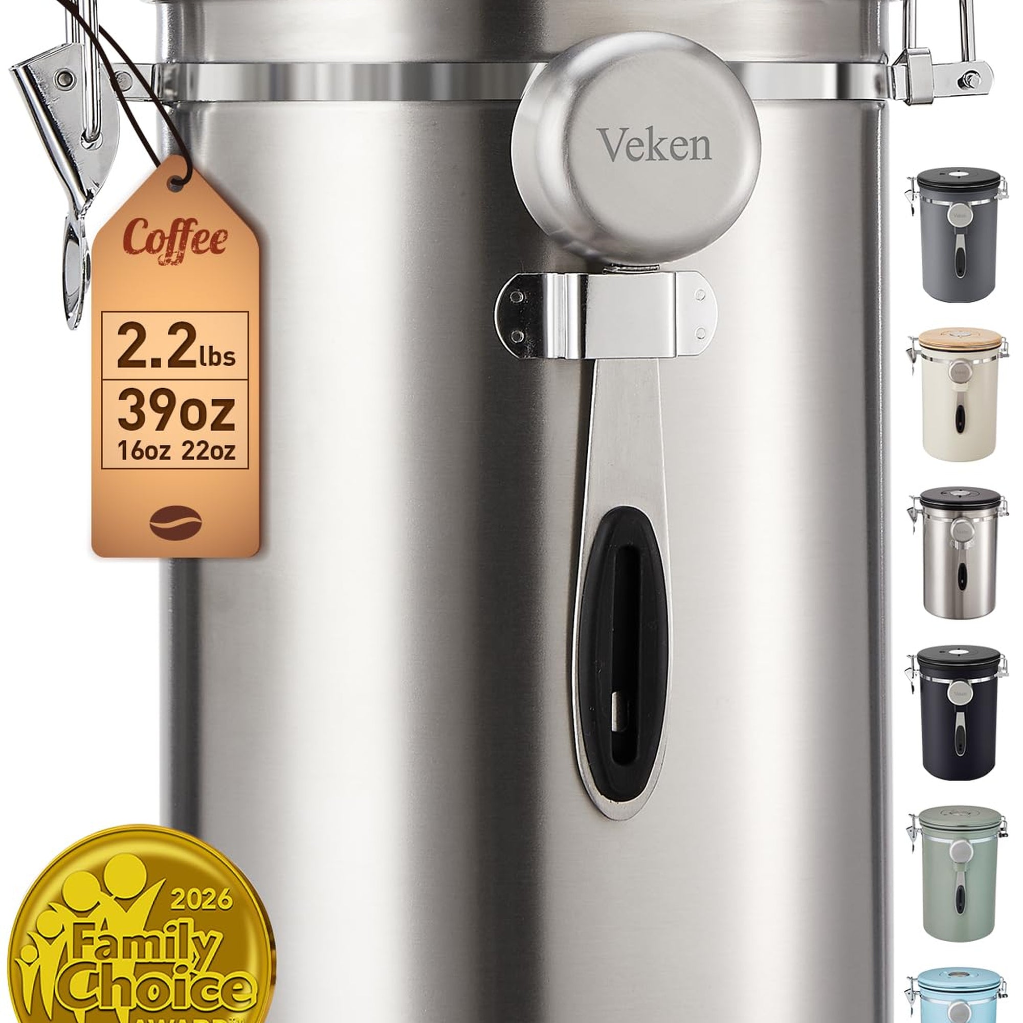 Veken Airtight Stainless Steel Coffee Canister – Food Storage Container with Date Tracker, Scoop-zoom-8