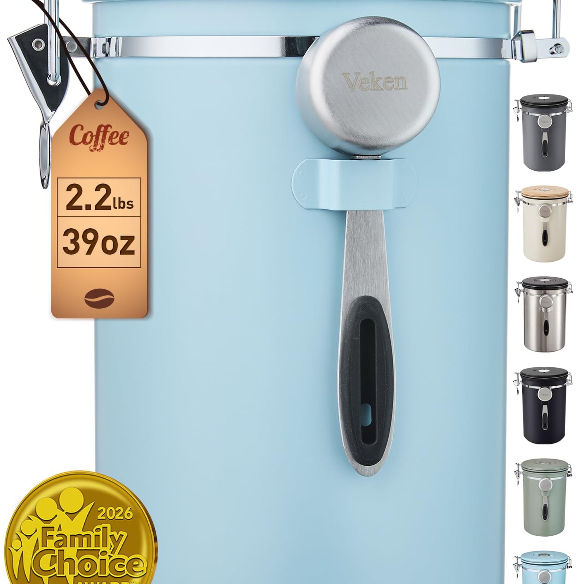 Veken Airtight Stainless Steel Coffee Canister – Food Storage Container with Date Tracker, Scoop-zoom-9