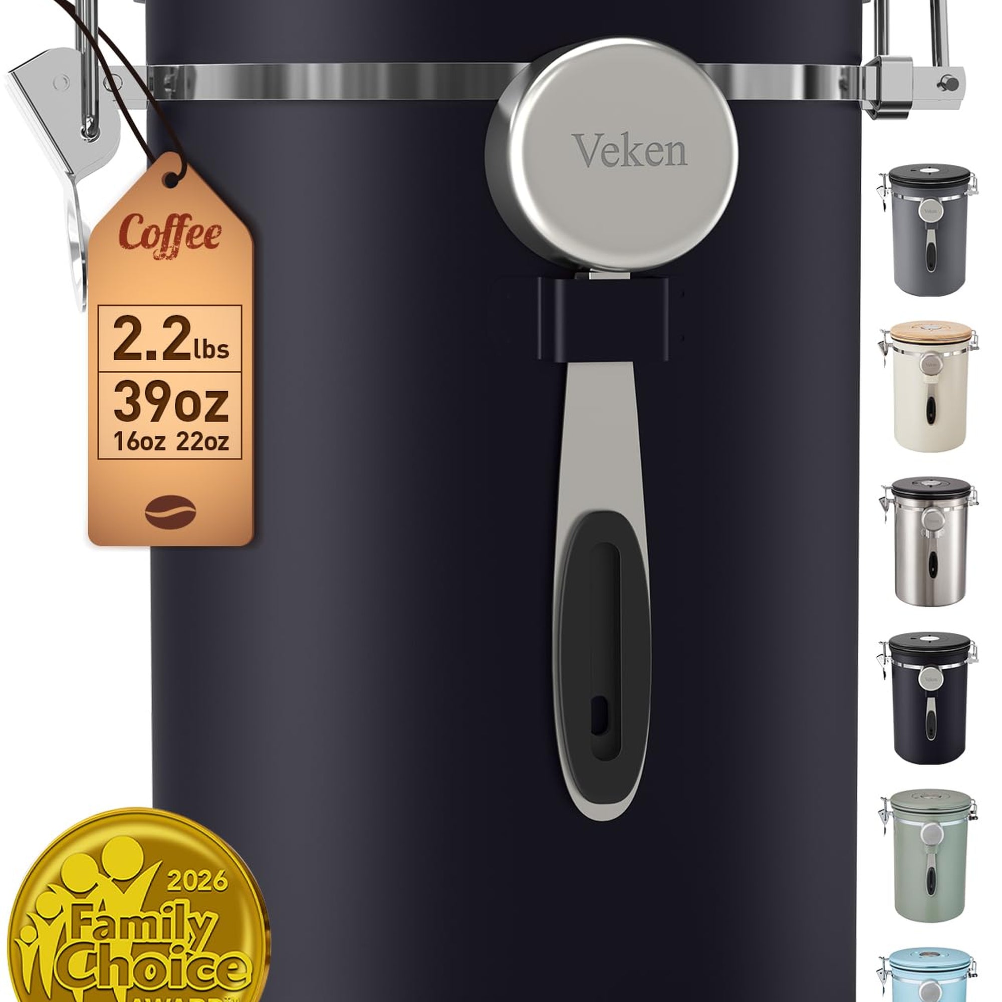 Veken Airtight Stainless Steel Coffee Canister – Food Storage Container with Date Tracker, Scoop-zoom-4