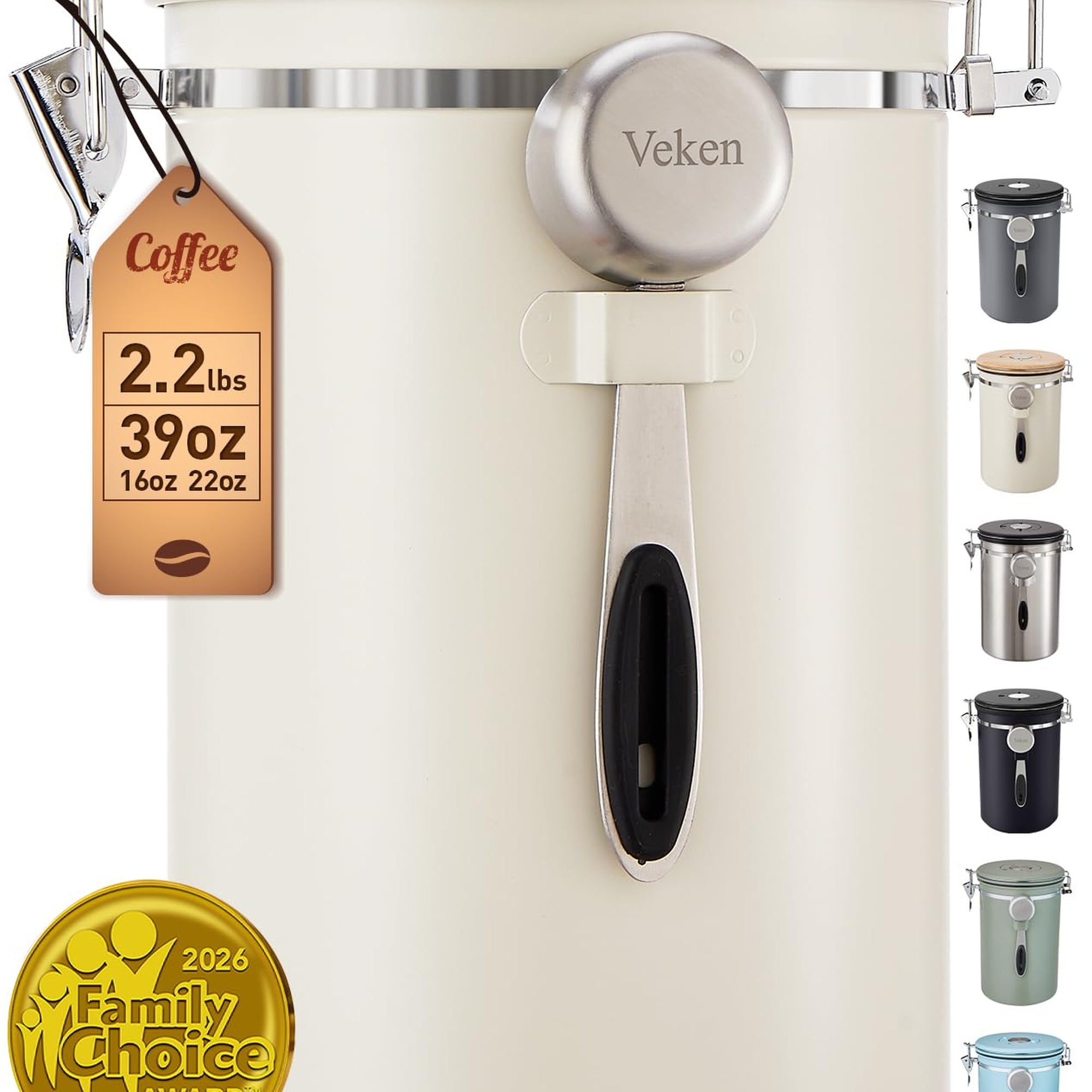 Veken Airtight Stainless Steel Coffee Canister – Food Storage Container with Date Tracker, Scoop-zoom-6