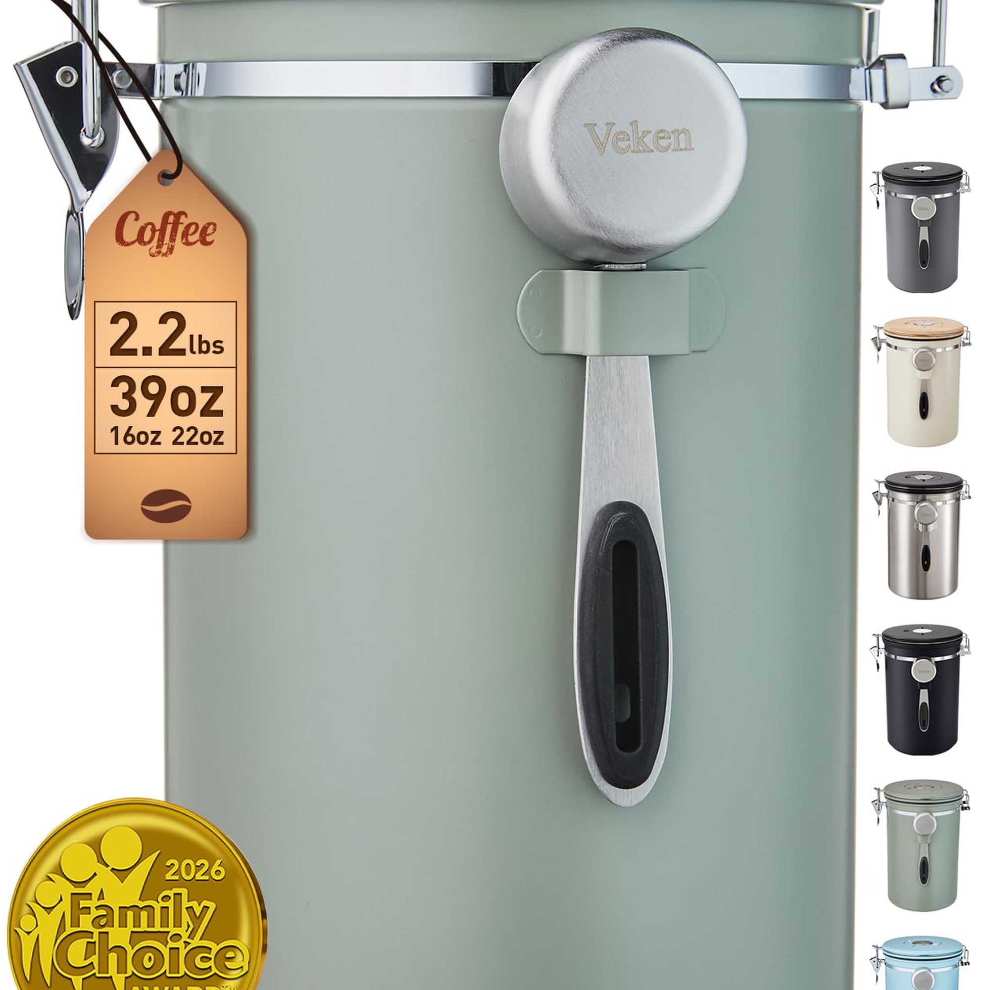Veken Airtight Stainless Steel Coffee Canister – Food Storage Container with Date Tracker, Scoop-zoom-10