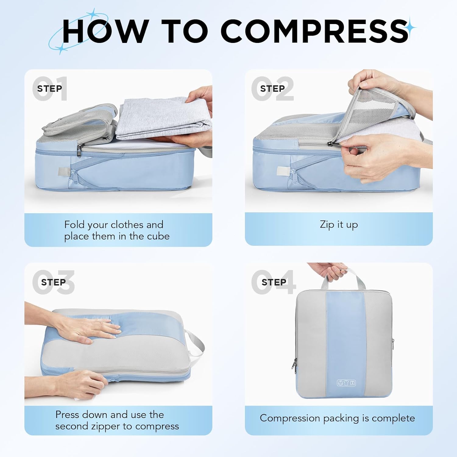 OlarHike | Compression Packing Cubes | 10 Sets | Light Blue