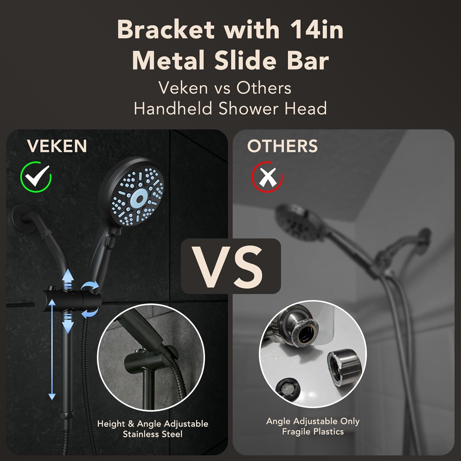 Veken | Shower Head | With Handheld, Slide Bar | Matte Black