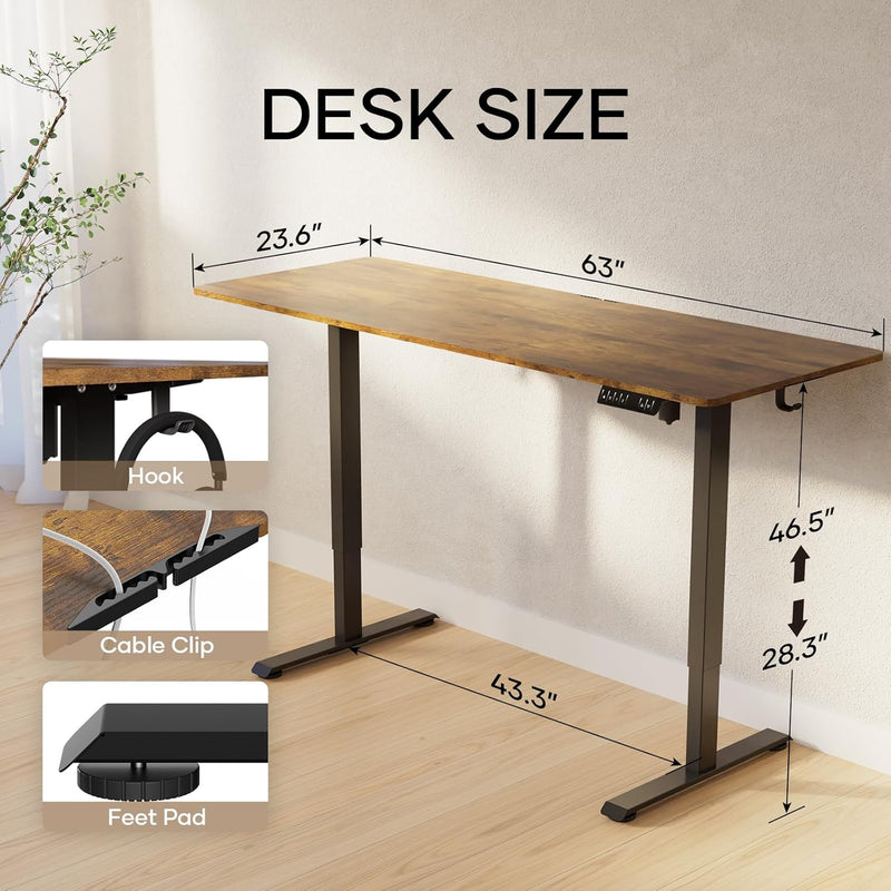 Veken | Electric Standing Desk | 63 Inch | Brown-zoom-