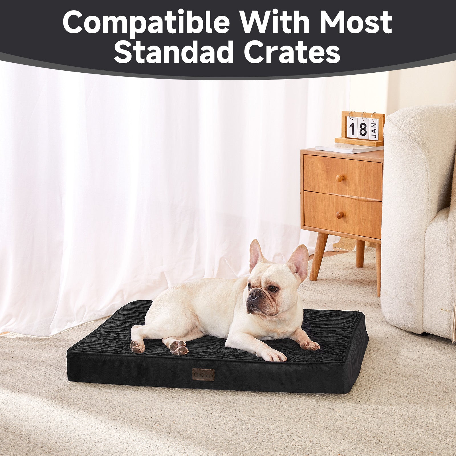 OhGeni | Flat Dog Bed | 30" | Black - aborderproducts