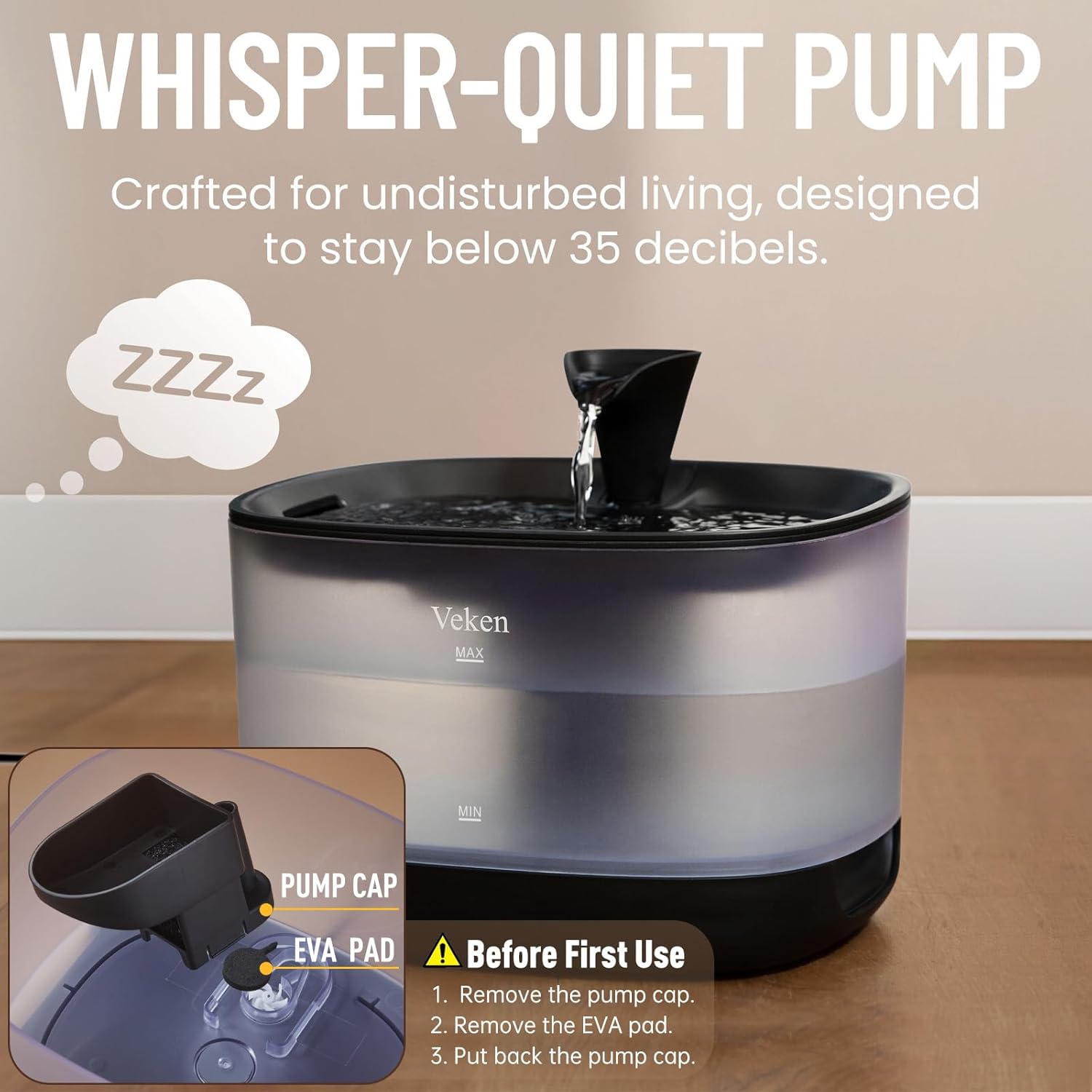 Veken| Cat Water Fountain | Detachable | 84oz/2.5L | Black - aborderproducts