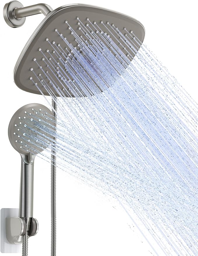 Veken 10 Inch Shower Head with Handheld, 2.5GPM High Pressure Showerhead Combo with 5 Handheld Water Spray Modes, Dual Shower Heads, Brushed Nickel - aborderproducts