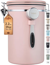 Veken Coffee Canister, 39OZ Large, Airtight Stainless Steel Food Storage Container for 2.2lbs Coffee Beans, Ground, Sugar, Tea, Flour, Cereal, Kitchen Bar Accessories with Date Tracker & Scoop, Pink