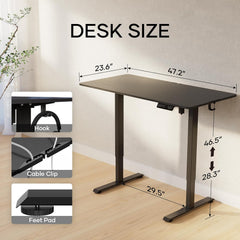 Veken | Electric Standing Desk | 48 Inch | Black - aborderproducts