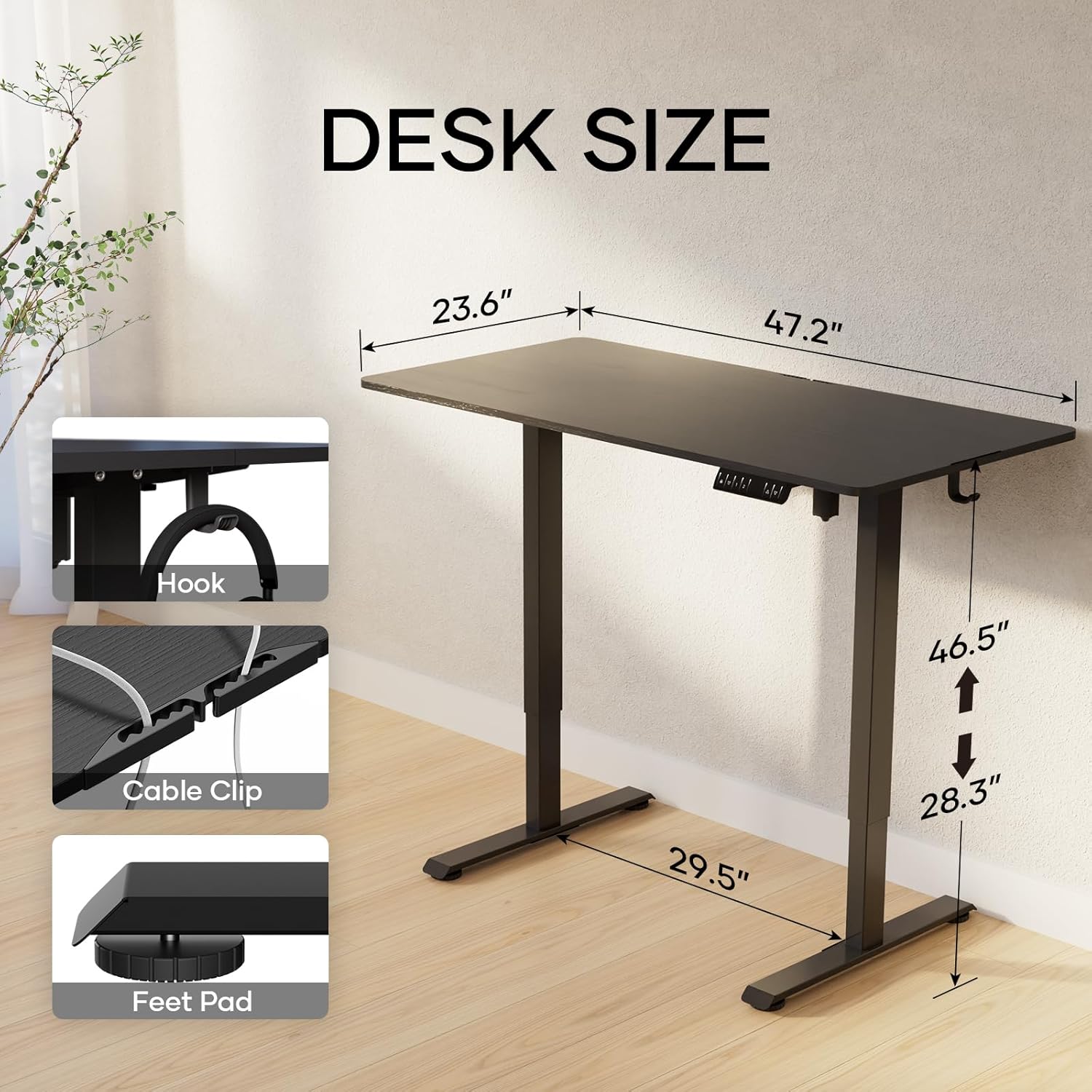 Veken | Electric Standing Desk | 48 Inch | Black - aborderproducts
