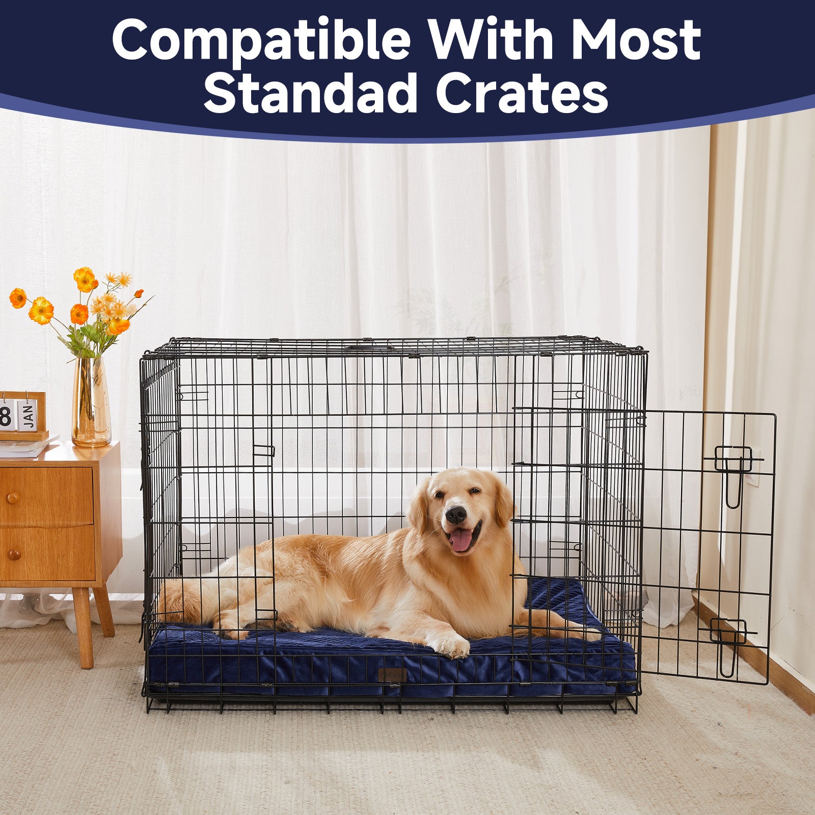 OhGeni | Orthopedic Waterproof & Machine Washable Dog Bed | 41 Inches | Navy - aborderproducts