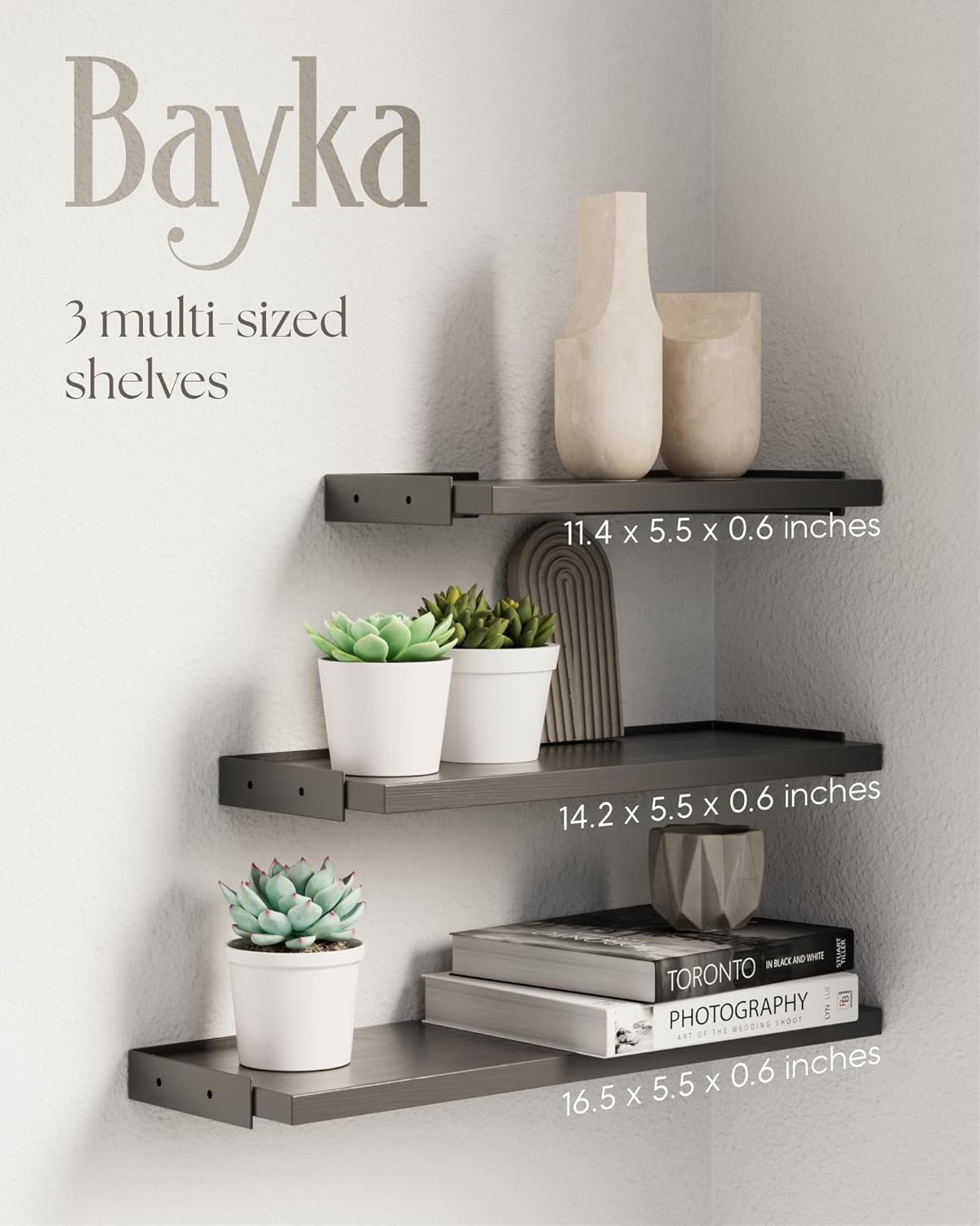 BAYKA | Floating Shelves | 3-Pack | Black