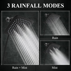 Veken | Shower Head | 9 Inch | Combo | Wide Square | Black - aborderproducts