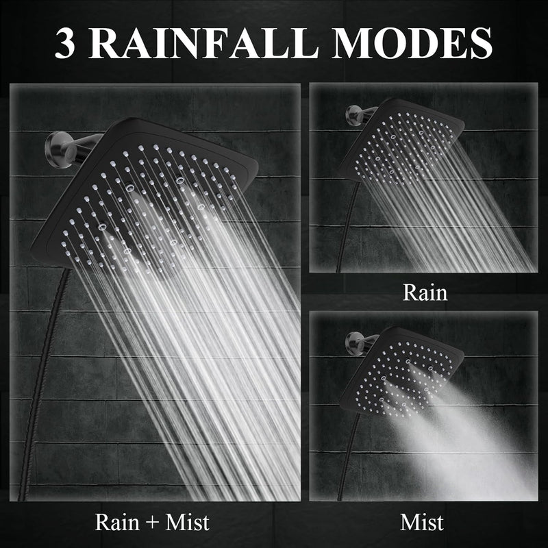 Veken | Shower Head | 9 Inch | Combo | Wide Square | Black-zoom-
