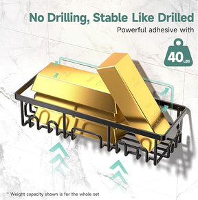 Veken Rustproof & Waterproof Shower Caddy 2-Pack, No Drilling Adhesive Shelves Rack with Soap Holder, Large Capacity Bathroom Organizers and Storage, Wall-Mounted Kitchen & Home Decor, Black - aborderproducts