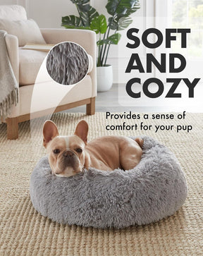 Calming Donut Bed for Dogs and Cats| Medium (23 x 23 x 7 Inch))|Light Gray|OhGeni - aborderproducts