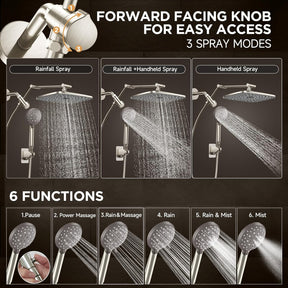 Veken | Rectangle High Pressure Rain Shower Head Combo | 1.8 GPM | Brushed Nickel