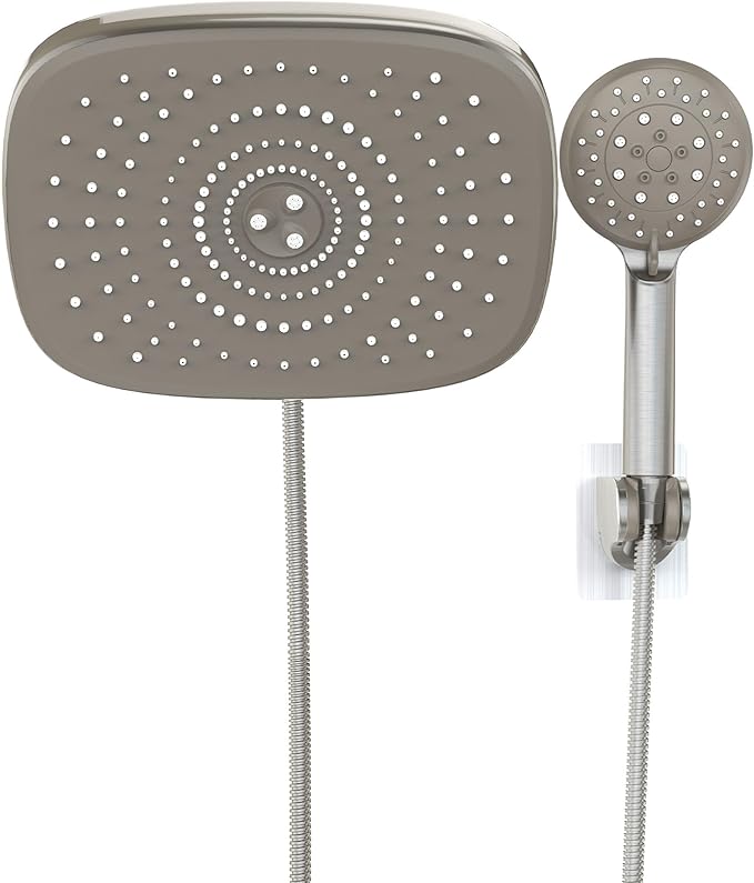 Veken 10 Inch Shower Head with Handheld, 2.5GPM High Pressure Showerhead Combo with 5 Handheld Water Spray Modes, Dual Shower Heads, Brushed Nickel-1