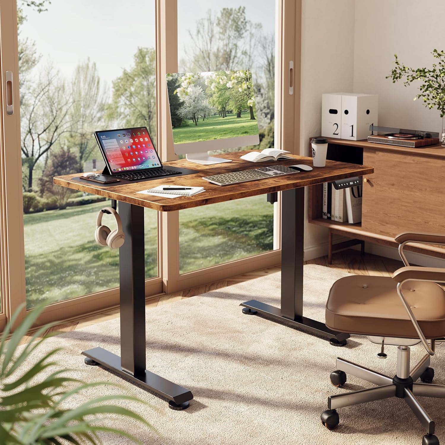 Veken | Electric Standing Desk | 39.4 Inch | Brown - aborderproducts