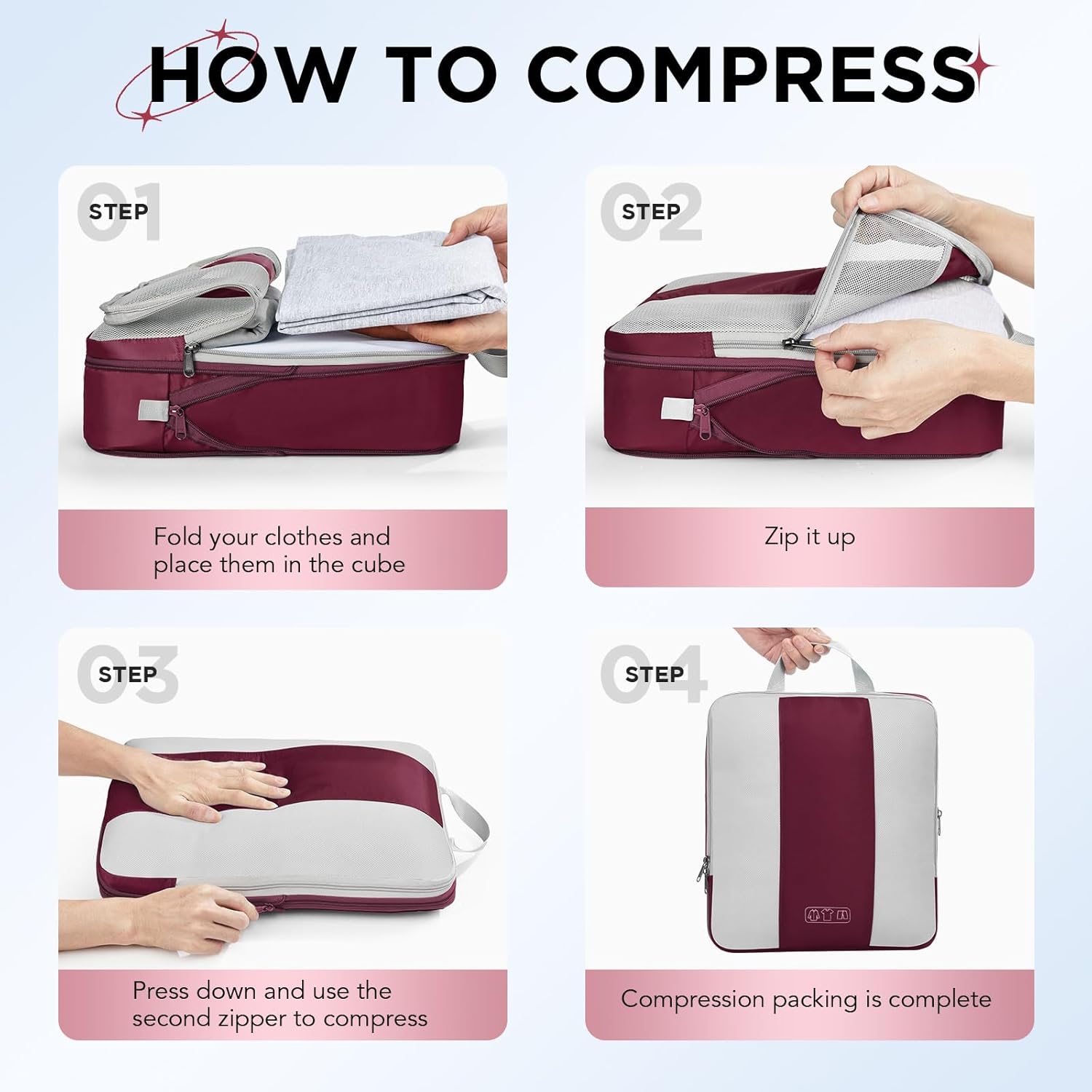 OlarHike | Compression Packing Cubes | 10 Sets | Burgundy - aborderproducts