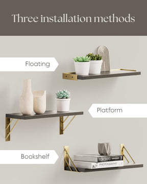 BAYKA | Floating Shelf | Black and Gold | Set of 3