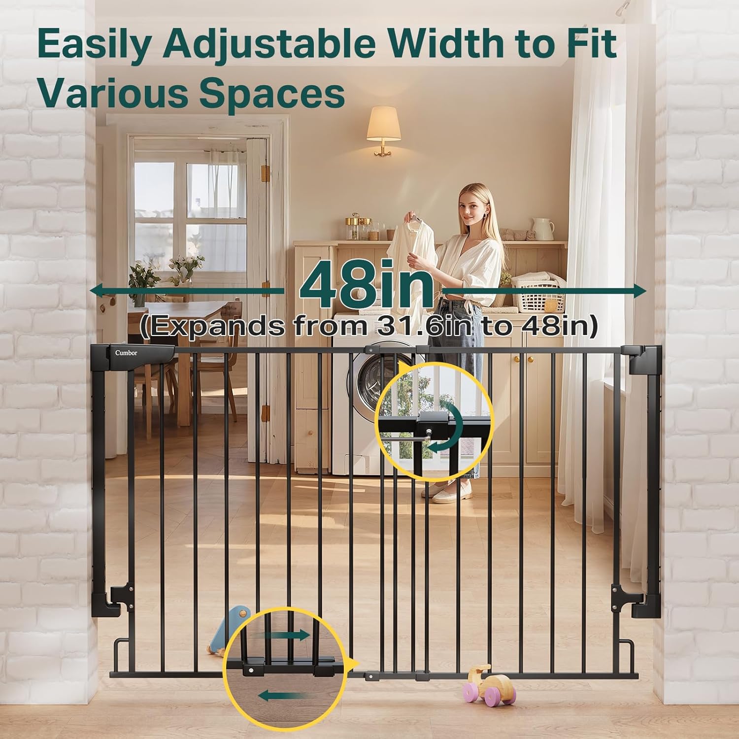 Cumbor | Safety Gate | No Bottom Bar | 28" x 31.6-48" | Black - aborderproducts