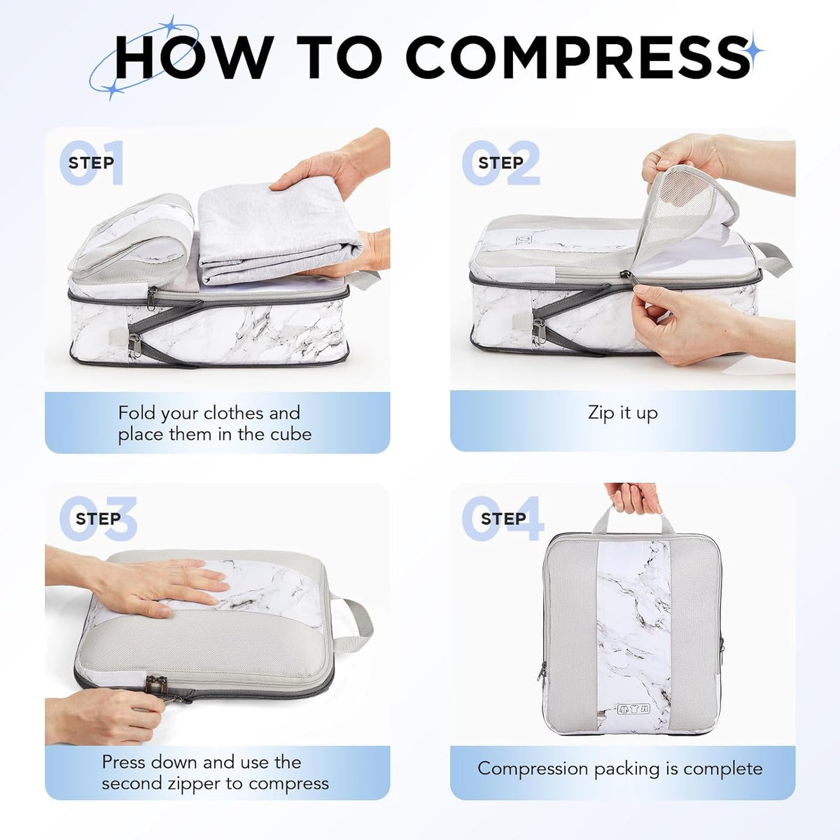 OlarHike | Compression Packing Cubes | 10 Set | White Marble