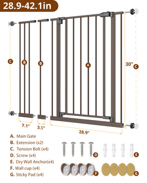 Baby Gate Extra Tall | 28.9” to 42.1” | Brown | InnoTruth - aborderproducts