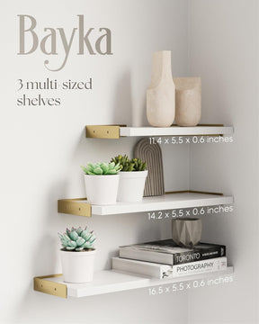 BAYKA | Floating Shelves | Set of 4 | White and Gold