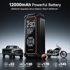 OlarHike Powerful Tire Inflator Portable Air Compressor, Ultra-Fast Inflation & Long-Lasting Battery, Cordless Air Pump for Pickup, SUV & Car Tires, Electric Pump with Digital Pressure Gauge/LED Light - aborderproducts