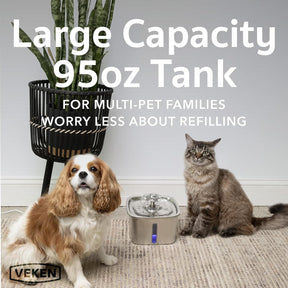 Veken | Stainless Steel Cat Water Fountain | 95oz/2.8L | Silver