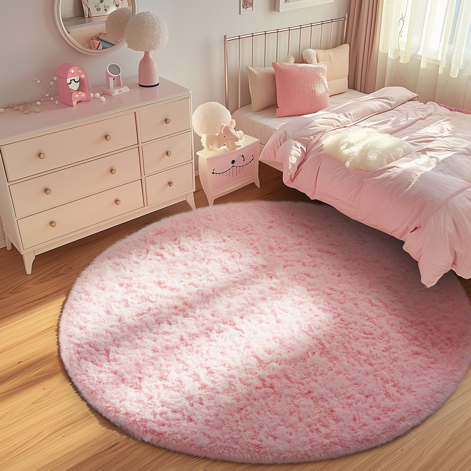 Ophanie | Round Rug | 6 Ft | Pink - aborderproducts