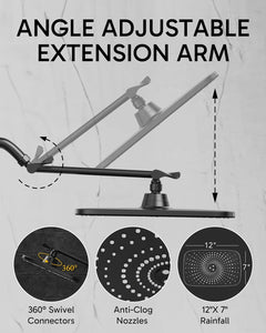 Veken Rain Shower Head,12 Inch Large Rainfall Showerhead-Matte Black - aborderproducts