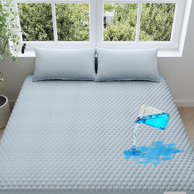OhGeni 100% Waterproof Mattress Protector,Queen Size Mattress Soft Pad,Hair & Bedwetting Resistant,Cooling Breathable Fitted Sheets,Washable Bed Cover,Non-Slip Deep Pocket,Noiseles for Bedroom,Blue