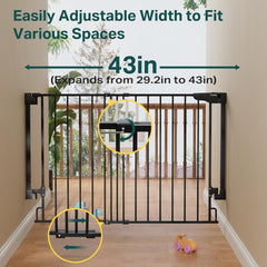 Cumbor | Safety Gate | No Bottom Bar | 29.2-43" | Black - aborderproducts