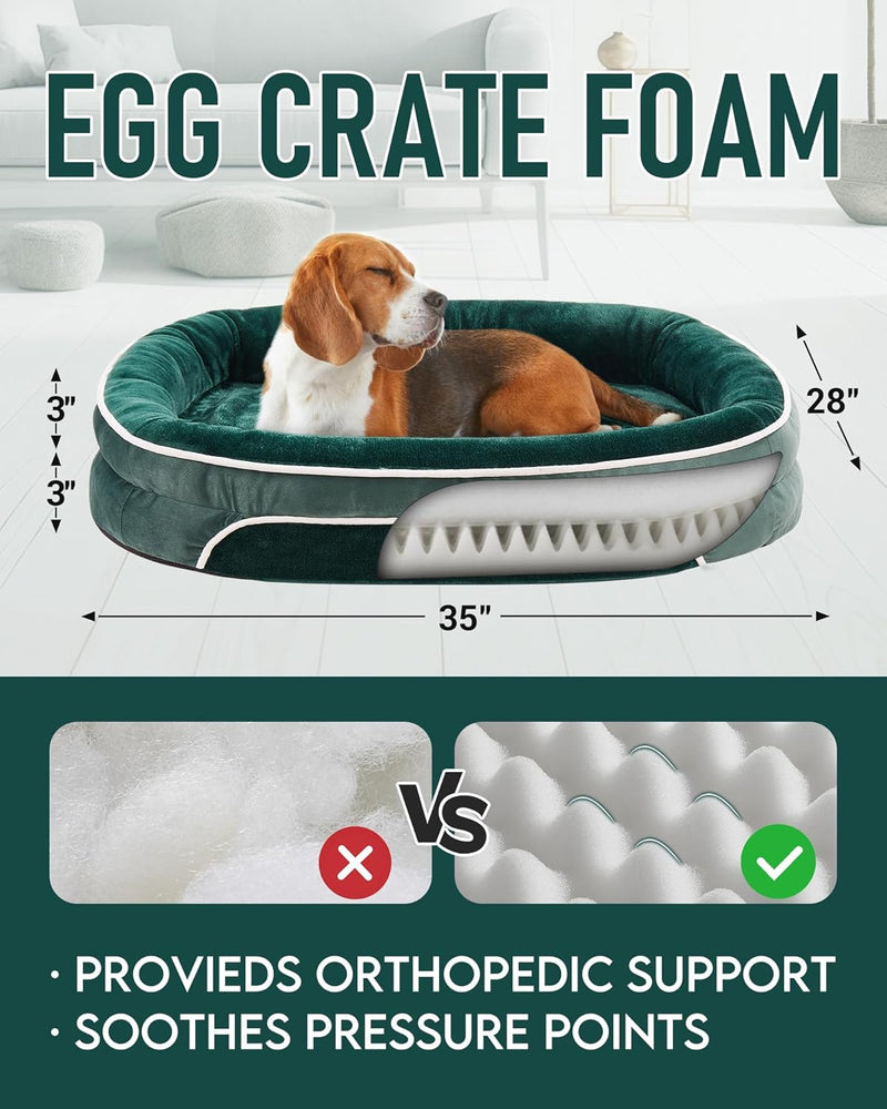 OhGeni | Orthopedic Dog Bed | Large (35 x 28 x 6 Inch) | Dark Green-zoom-