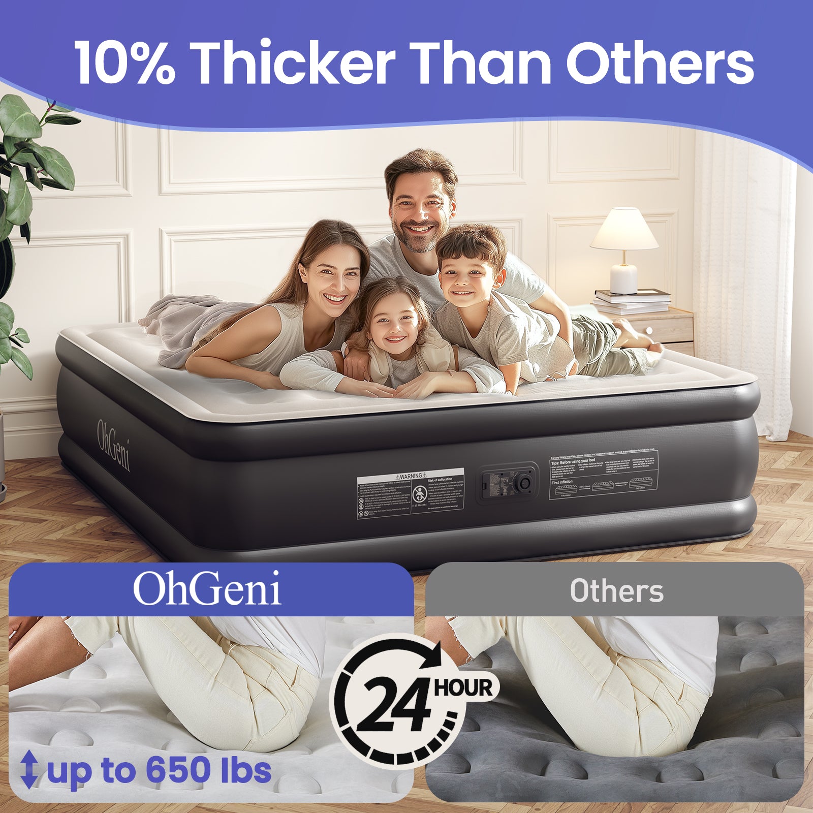 OhGeni | Air Mattress |  King Size | 18''  | Black - aborderproducts