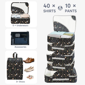 ALL INCLUDED 10 Set Durable Packing Cubes for Suitcases,OlarHike Essentials for Travel,UPGRADED Anti-Tear Stitching, NEW Improved Luggage Packing Organizers for Travel Accessories (Black Flower) - aborderproducts