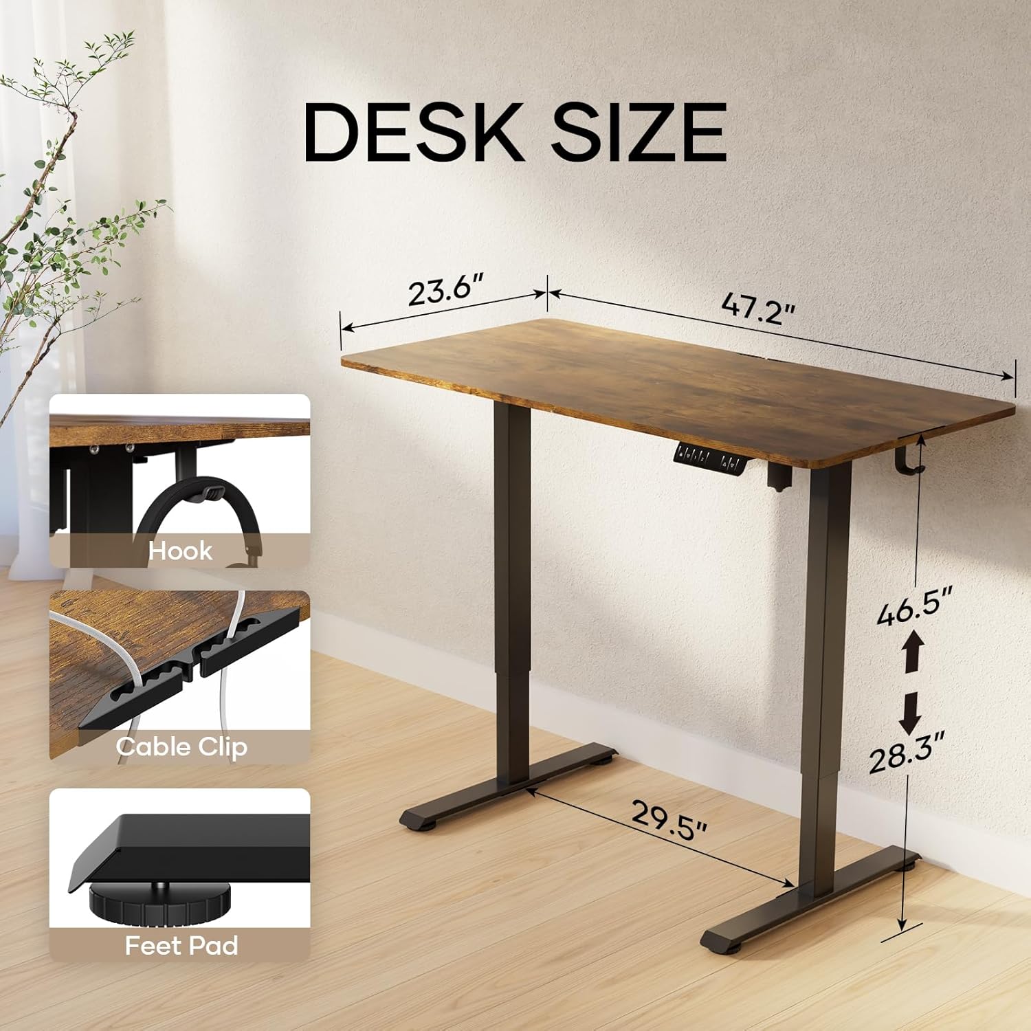 Veken | Electric Standing Desk | 48 Inch | Brown