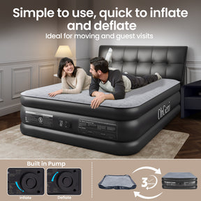 OhGeni |  Air Mattress with Silk Foam Topper  |  Queen | 18" | Black