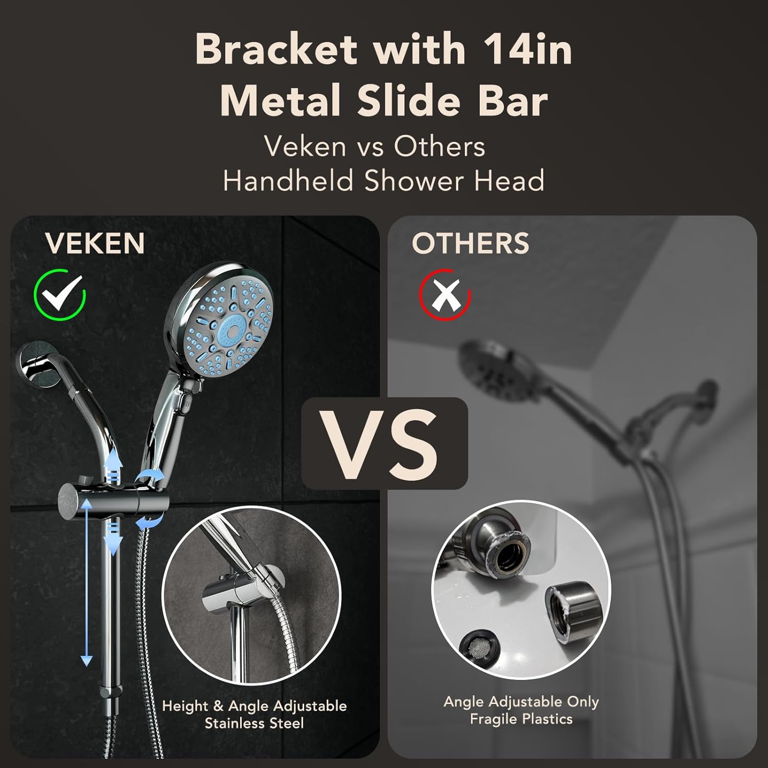 Veken | Shower Head | With Handheld, Slide Bar | Chrome