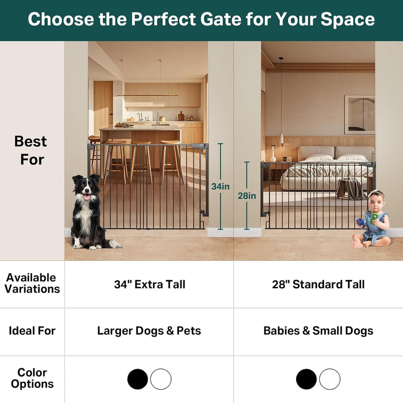 Cumbor | Safety Gate | No Bottom Bar | 34" x 31.6-48" | Black-zoom-