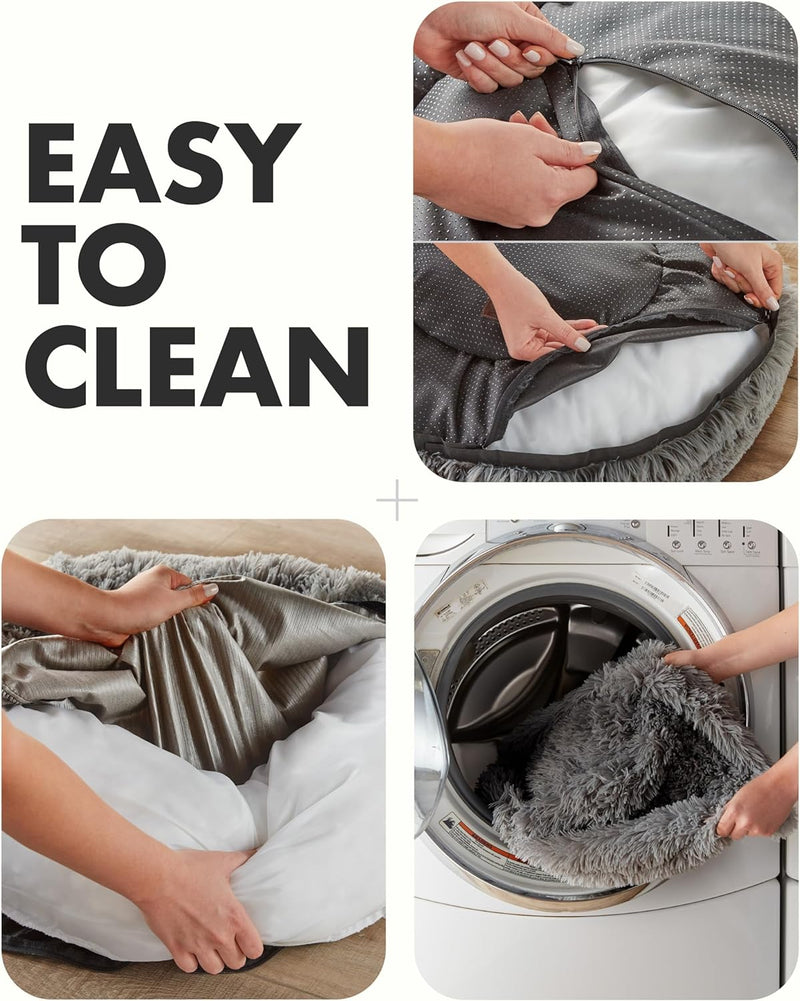 OhGeni Calming Donut Bed for Dogs and Cats | Medium (30 x 30 x 7 Inch)| Dark Gray-zoom-