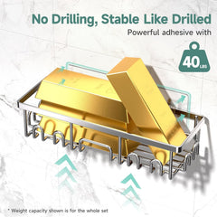 Veken Rustproof & Waterproof Shower Caddy 2-Pack, No Drilling Adhesive Shelves Rack with Soap Holder, Large Capacity Bathroom Organizers and Storage, Wall-Mounted Kitchen & Home Decor, Silver - aborderproducts