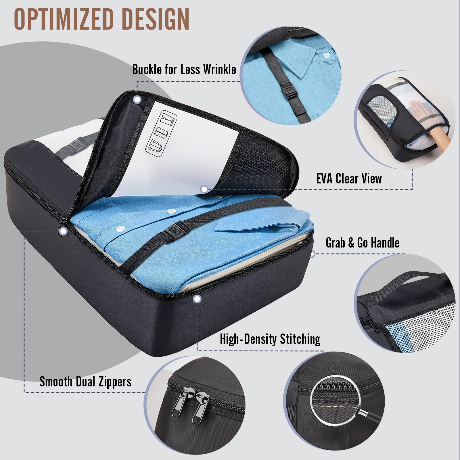 Veken 10 Set/8 Set Packing Cubes for Travel Essentials,Anti-Wrinkle Buckled Suitcase Organizer for Shoe & Toiletry Bag,Carry On Luggage Bag for Airplane & College Dorm Room Accessories,Women Men Gifts-zoom-45