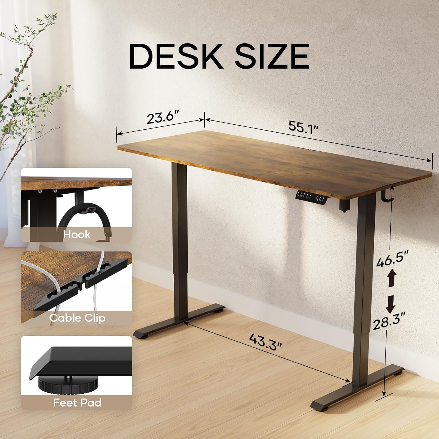 Veken | Electric Standing Desk | 55 Inch | Brown