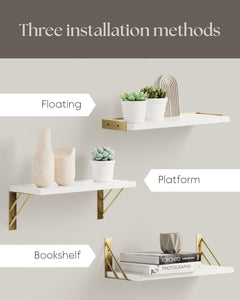 BAYKA | Floating Shelves | Set of 3 | White and Gold - aborderproducts
