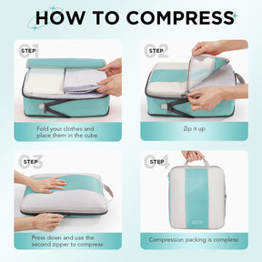 8-Piece Set Compression Packing Cubes (New Blue Green） - aborderproducts